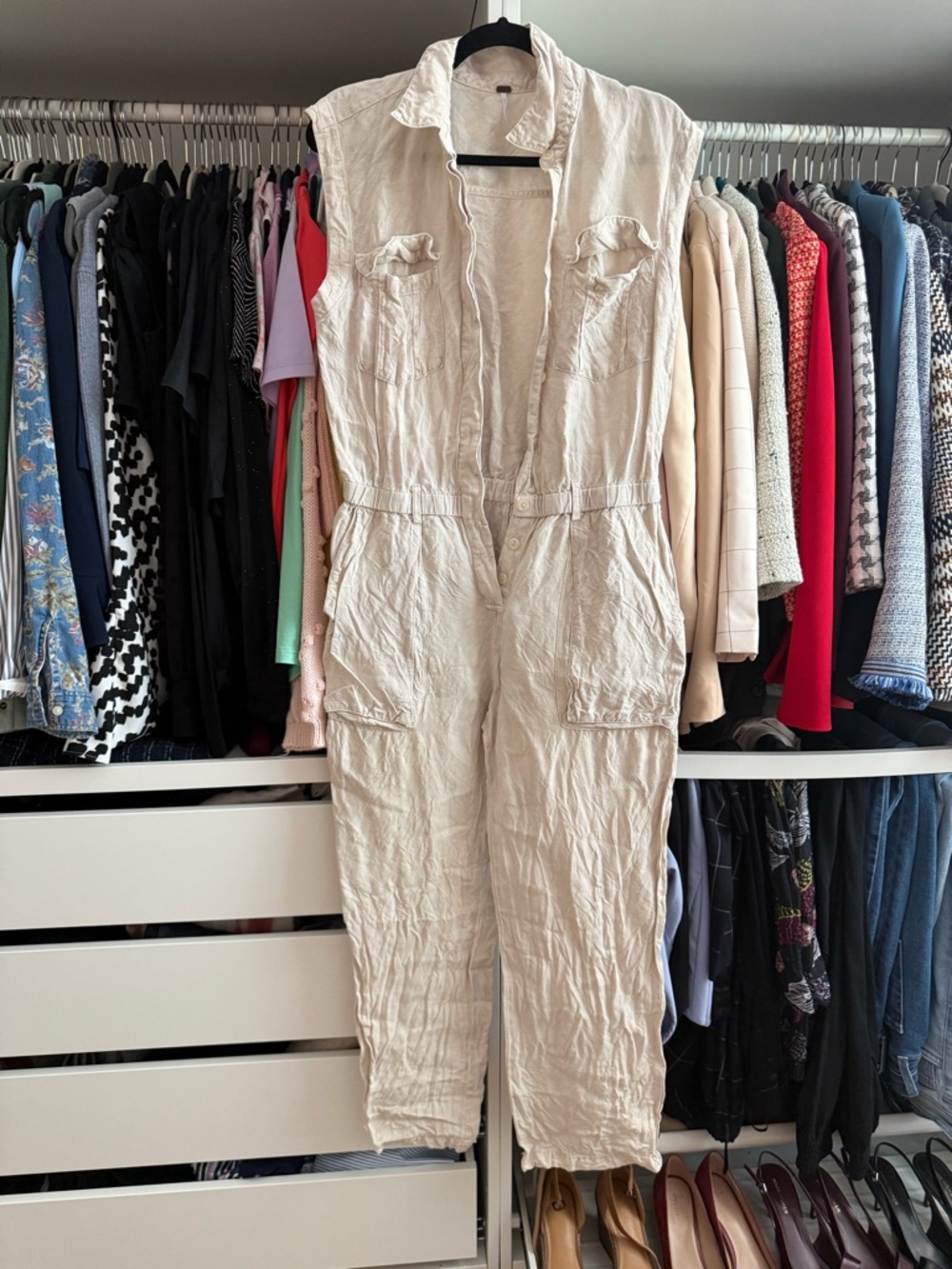 Young Fabulous and Broke Sleeveless Cream Utility Jumpsuit